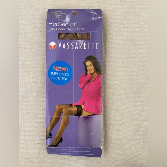 vassarette Accessories - Vassarette Her Secret Silky Sheer Thigh Highs - Beige Style 4035 Vintage Medium
